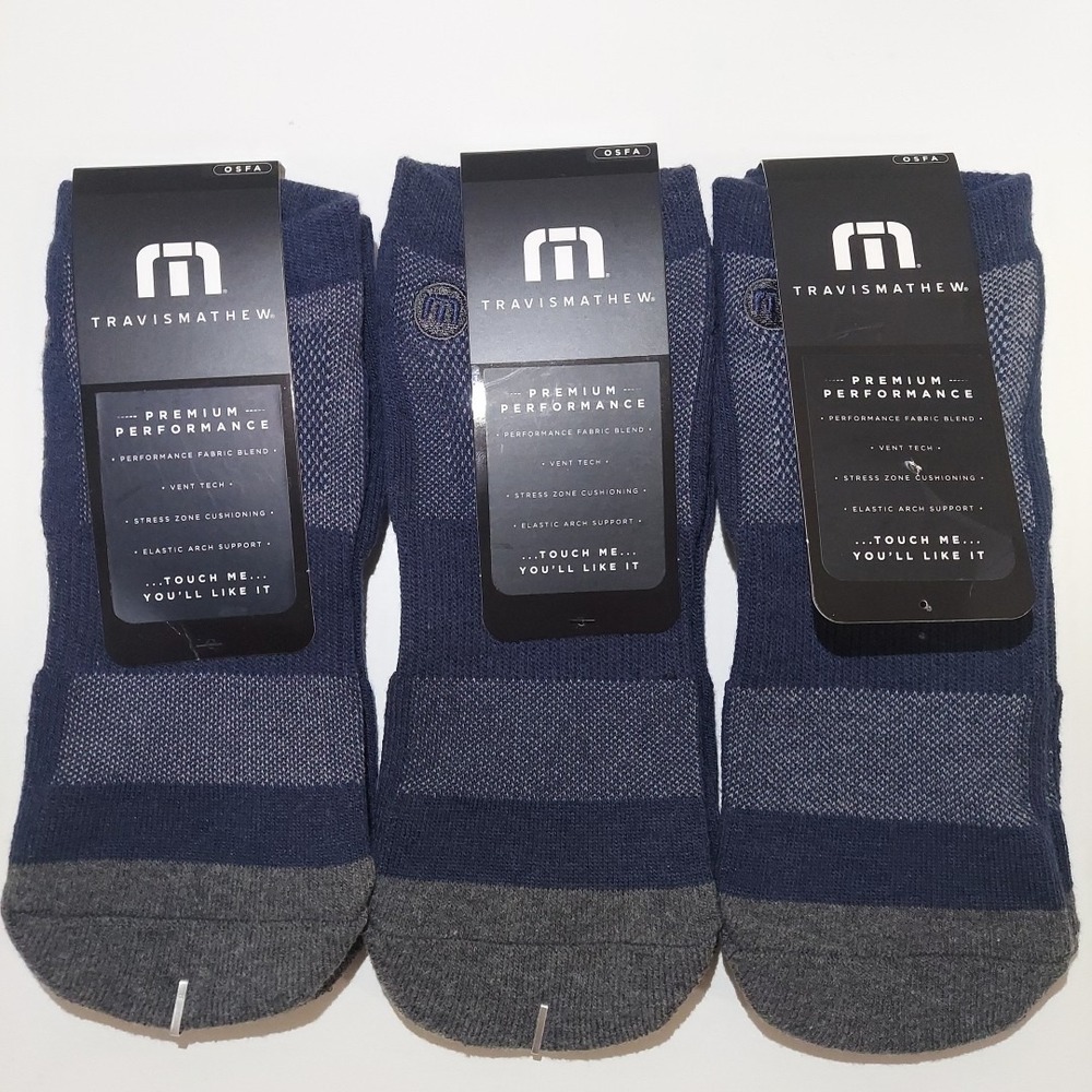 3 PAIRS Travis Mathew Eighteener 2.0 Golf Socks - Mood Indigo - One Size